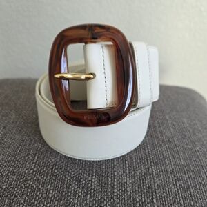 Prada White Belt with Tortoise Buckle